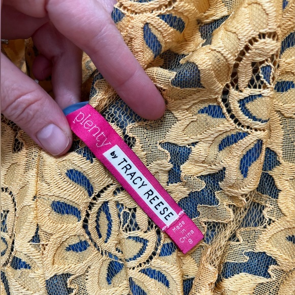 Anthropologie: Tracy Reese Niki A-line Dress Yellow lace overlay - Picture 4 of 7